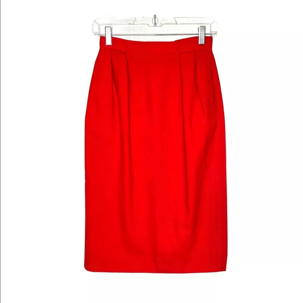Vintage Pencil Skirt Midi w/Pockets Women’s XXS 100% Wool Red